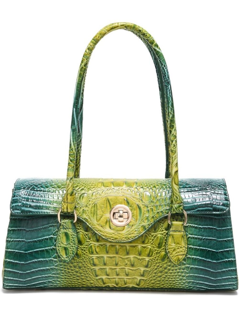 Women's Jade Green Leather Crocodile Pattern Handle Handbag Satchel Tote Purse